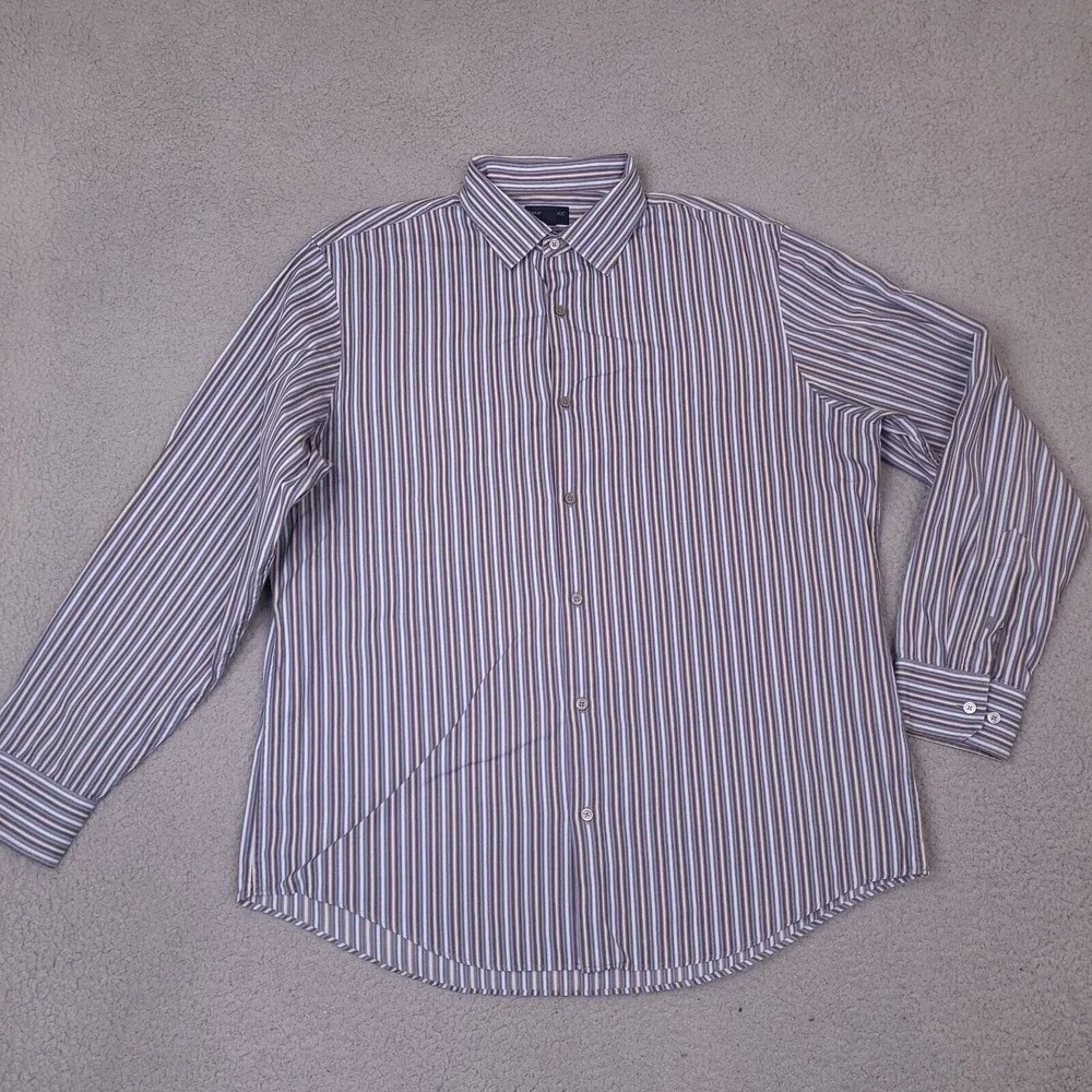 Banana Republic Shirt Mens XL 17-17.5 Blue Striped Long Sleeve Button Up